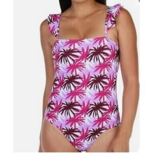 Jones New York Womens size Large bathing suit Palm Tree print ruffle L